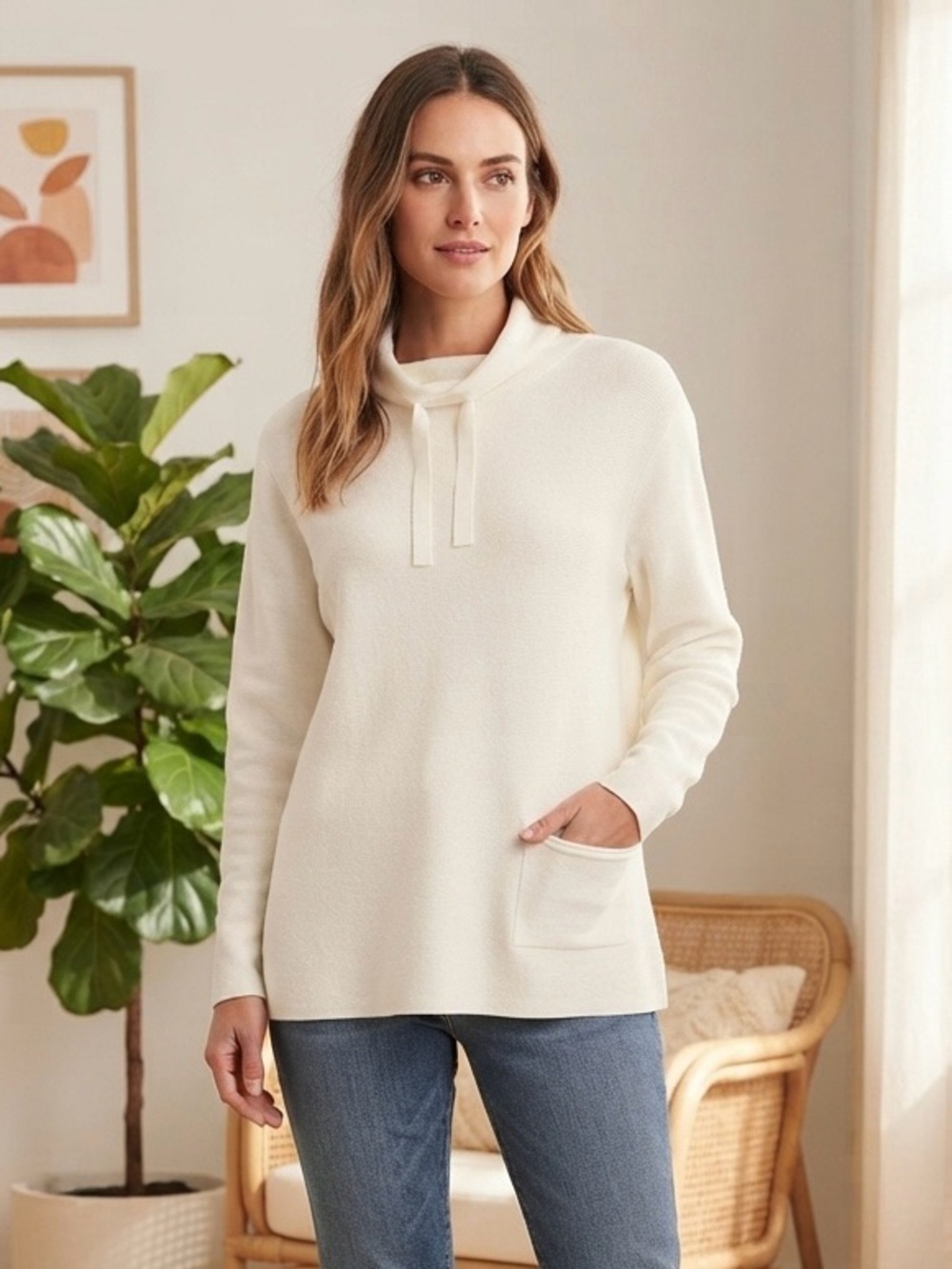 CHARLIE B Ottoman Knit Funnel Neck Sweater Size Medium